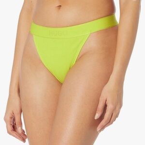 HUGO Women's Ribbed Jersey High Waisted Yellow Thong